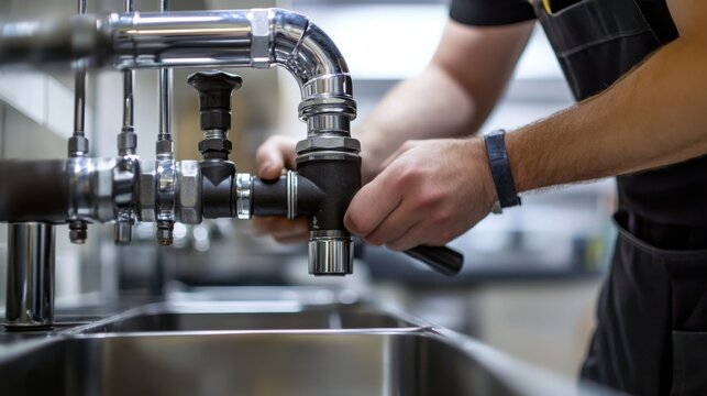 Plumber Installing the Restaurant Plumbing System
