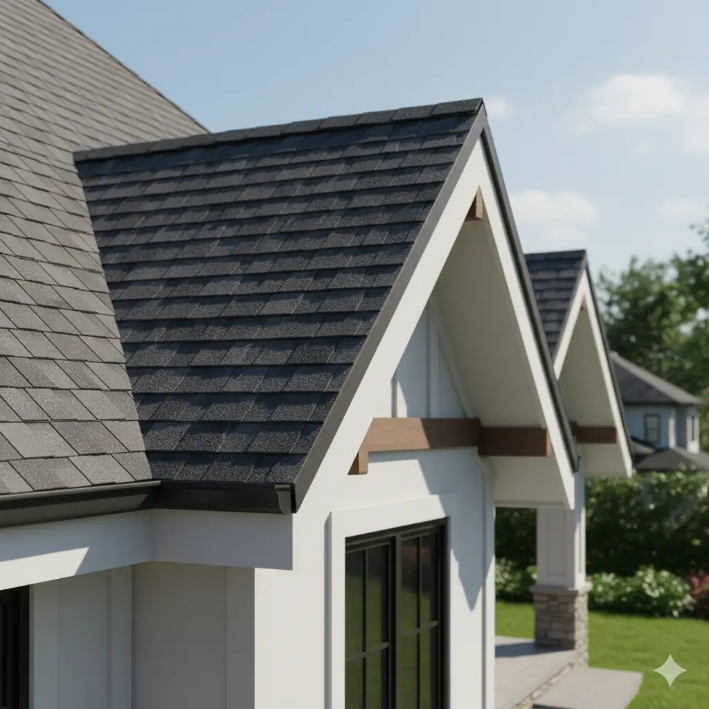 Illustration of a roof rake showing its sloped edge and key roof components.