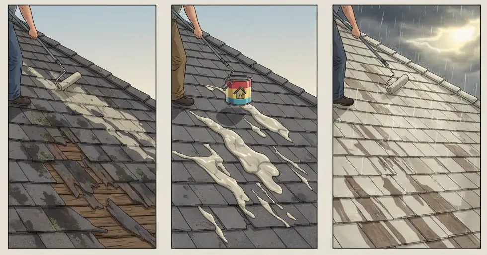 Roof painting mistakes damaged shingles, wrong paint, and poor weather issues.