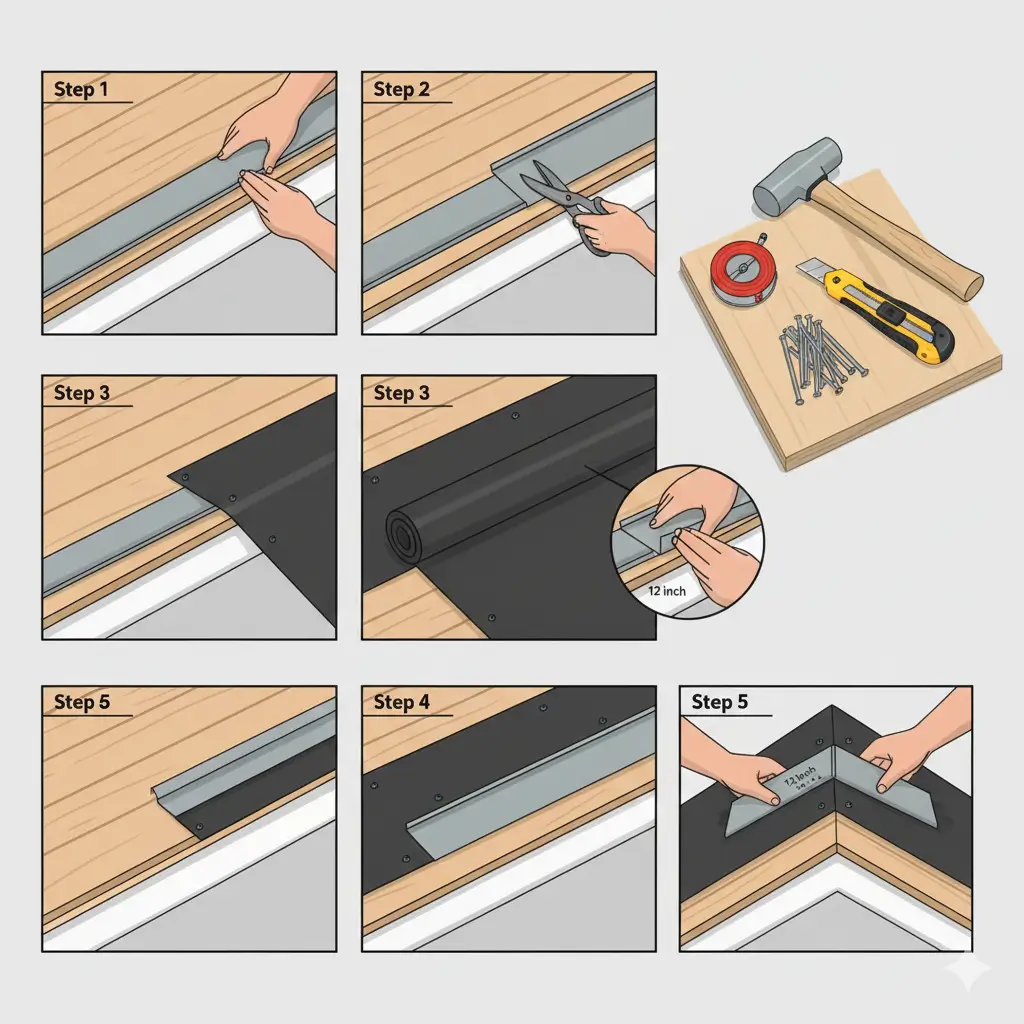 Step-by-step illustration showing proper installation of a roof drip edge