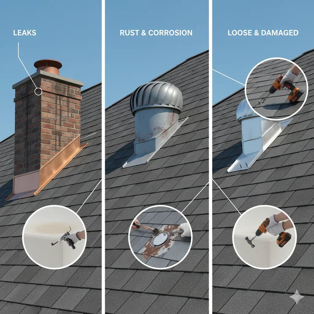 common roof flashing problems