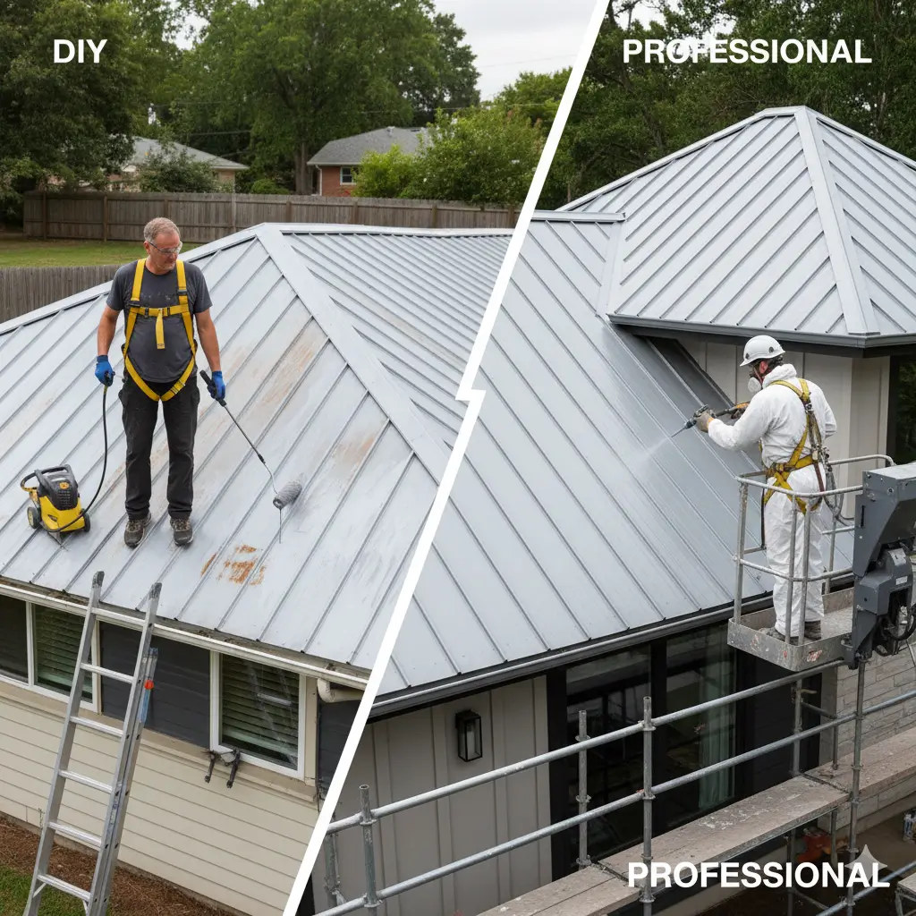 comparison between DIY and professional metal roof painting